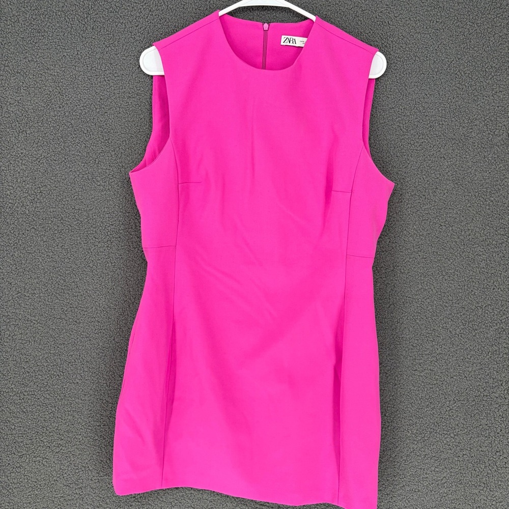 Zara Hot Pink Sleeveless Mini Dress Crew Neck Sheath XL